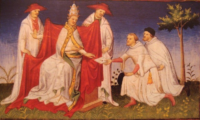 Niccolo i Matteo Polo doręczają papieżowi Grzegorzowi X list od Kubilaj-chana (1271). Później wyruszyli na kolejną wyprawę do Azji