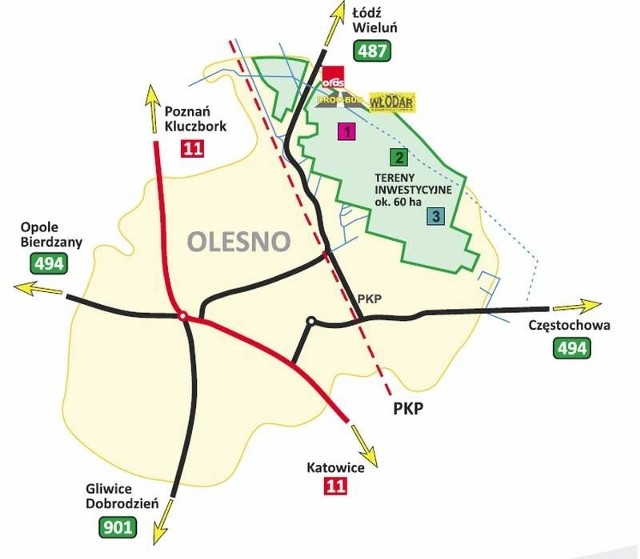 Mapka z terenami inwestycyjnymi w Oleśnie. (fot. UM Olesno)