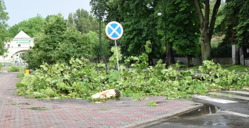 Nawałnica nad Końskimi. Połamane drzewa, zerwany dach hali sportowej!