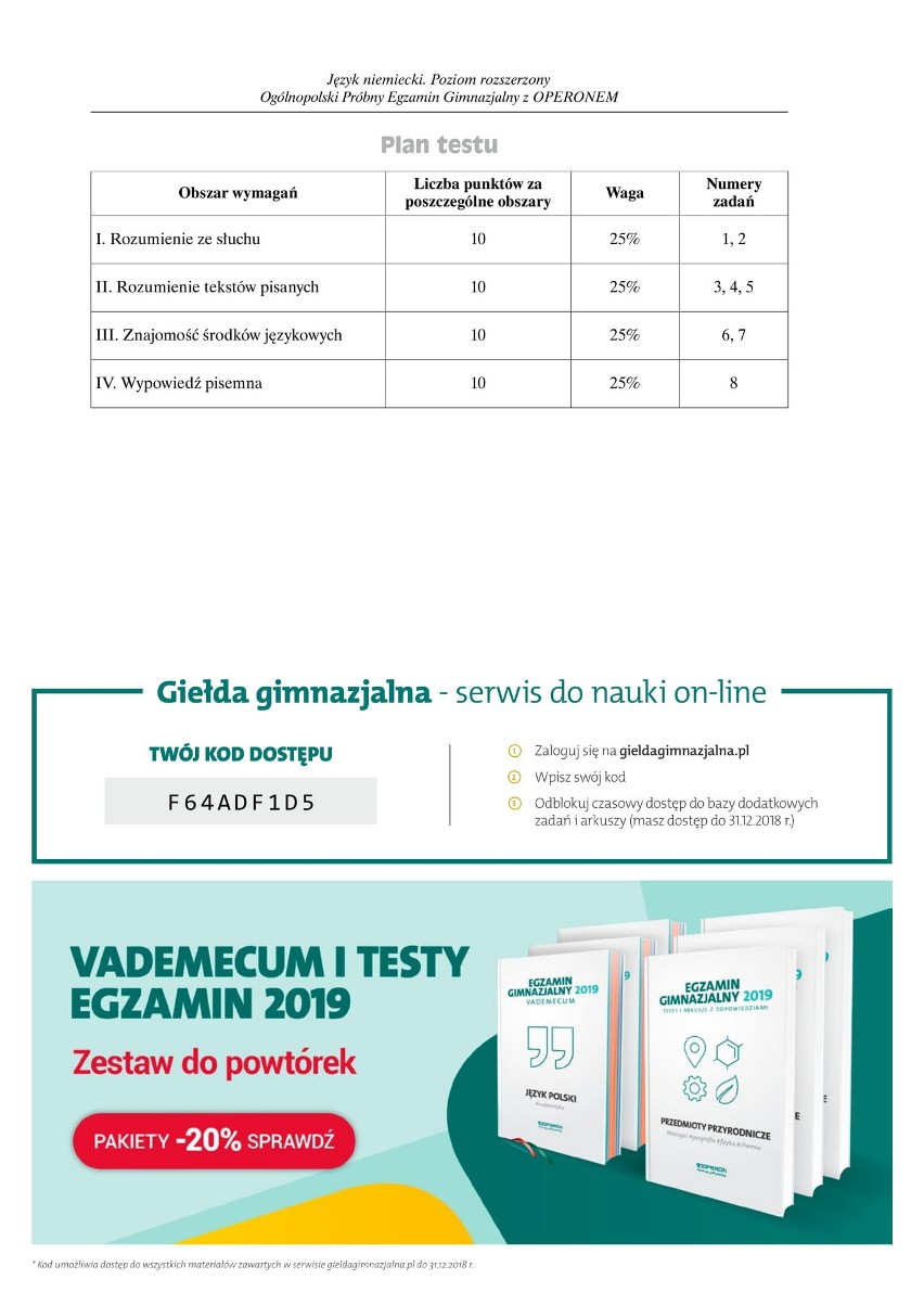 Próbny egzamin gimnazjalny 2018 OPERON: NIEMIECKI...