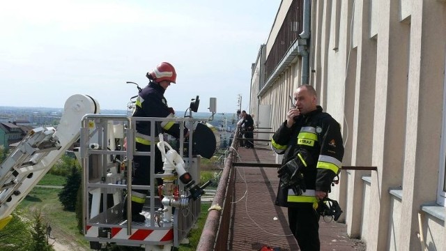 Staszowscy strażacy prowadzili ćwiczenie przy użyciu nowej drabiny.