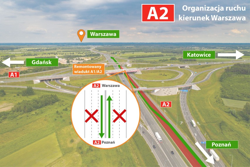 Ruch na autostradzie A2 na kierunku Warszawa - Poznań pod...