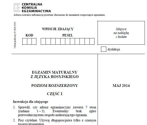 MATURA 2014 - JĘZYK ROSYJSKI (poziom rozszerzony), 15 maja 2014 - ARKUSZ CKE i TRANSKRYPCJA