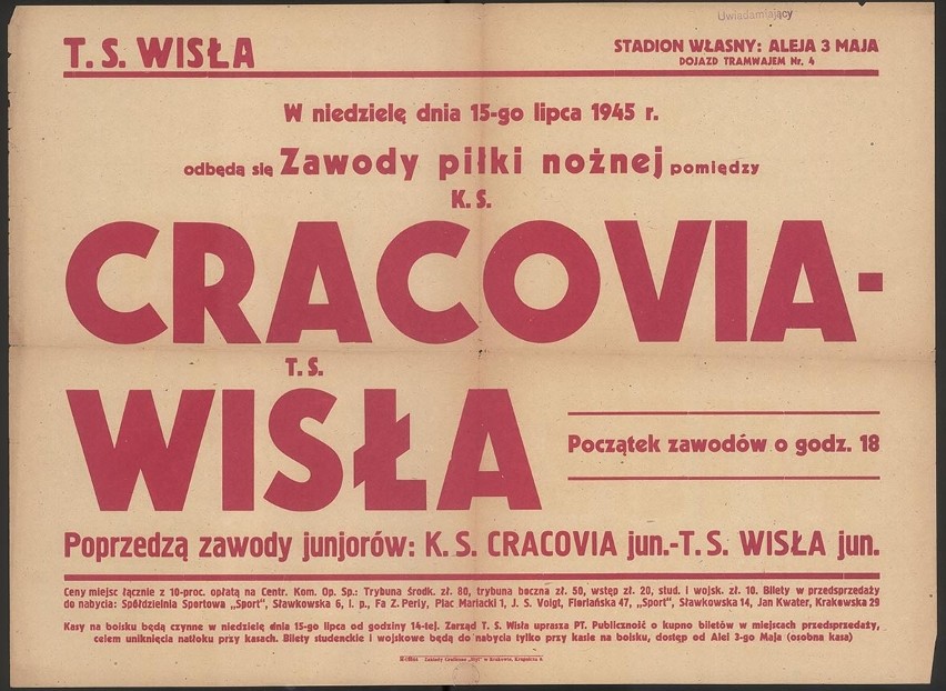 Historyczne plakaty z meczów Cracovii z Wisła z lat 1946/47 [GALERIA]