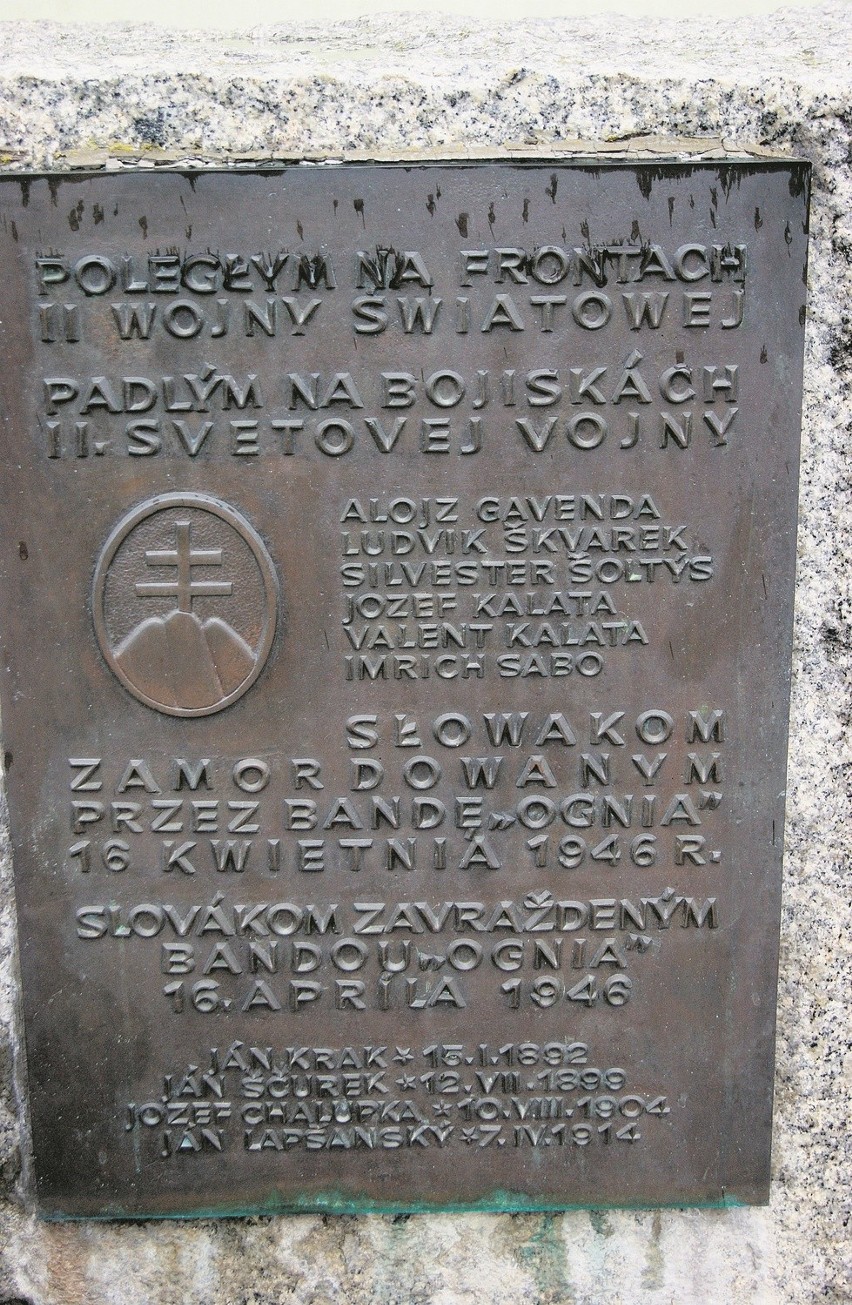 Tablica na symbolicznym nagrobku zabitych Słowaków
