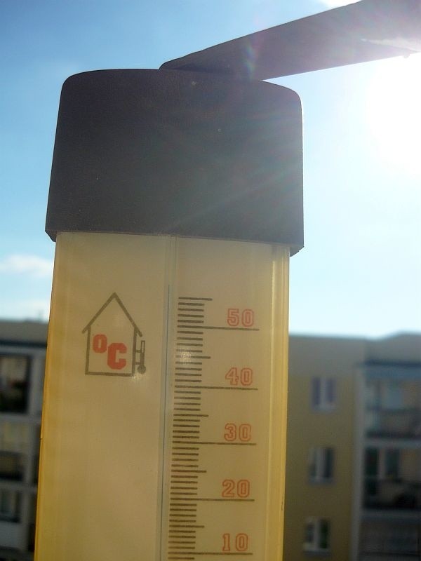 Termometr ustawiony w nasłonecznionym miejscu pokazuje...