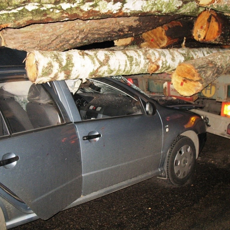 Auto dosłownie wbiło się w dłużyznę.