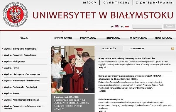 Tak wygląda strona internetowa Uniwersytetu w Białymstoku w nowej odsłonie.