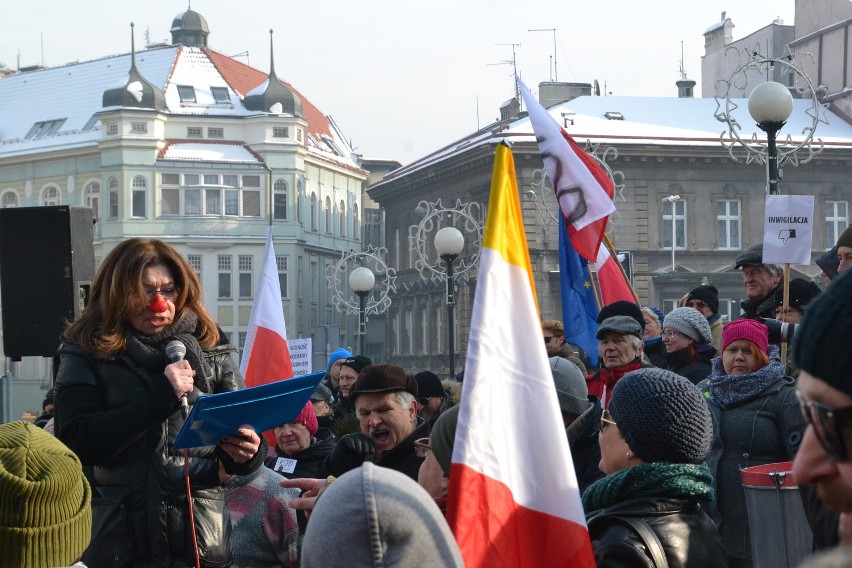 Manifestacja KOD w Bielsku-Białej. Mróz, demokracja, narodowcy i... poseł Pięta [ZDJĘCIA]