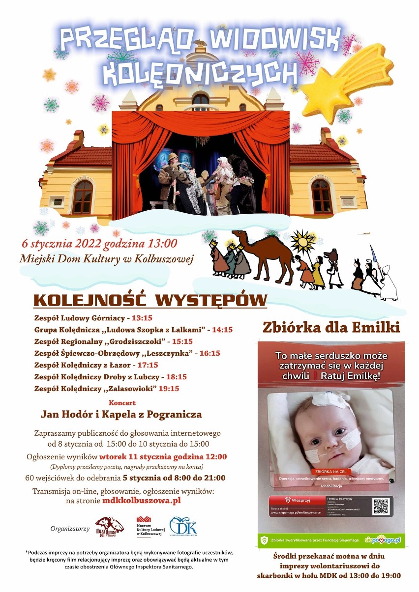 6 stycznia Przegląd Widowisk Kolędniczych w Kolbuszowej. Będzie też zbiórka na rzecz małej Emilki