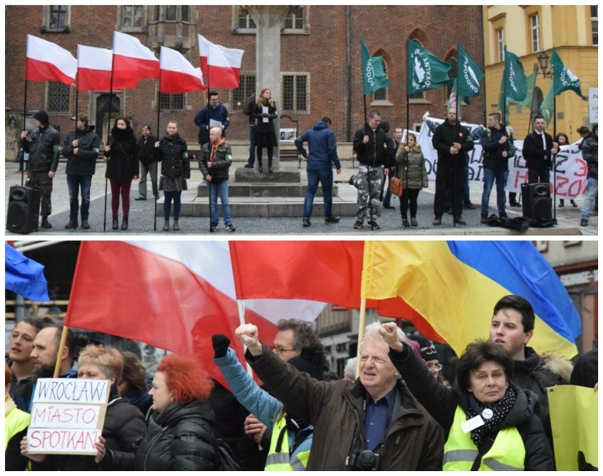 Dwie manifestacje w Rynku. Przeciw Ukraińcom i w ich obronie