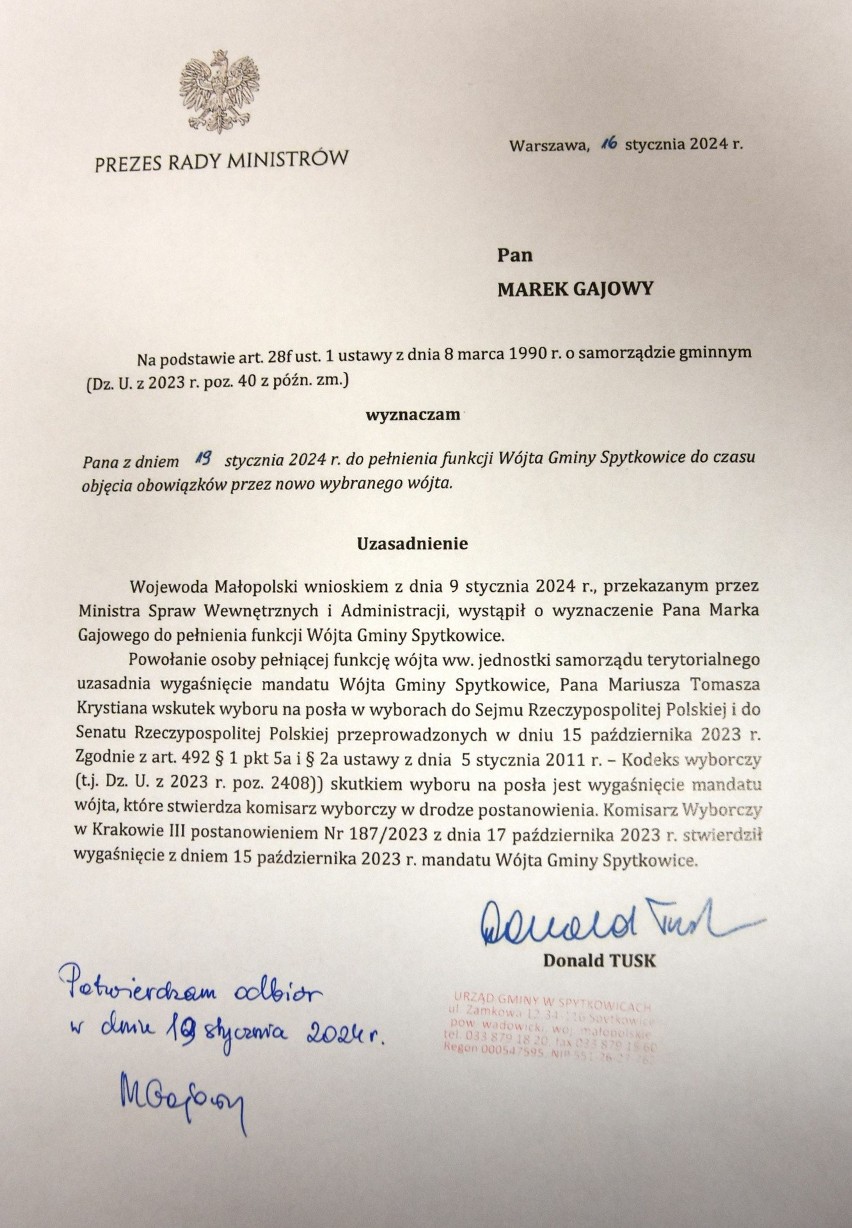 Zamieszanie w gminie Spytkowice. Wojewoda wymienił pełniącego obowiązki wójta na trzy miesiące przed wyborami samorządowymi