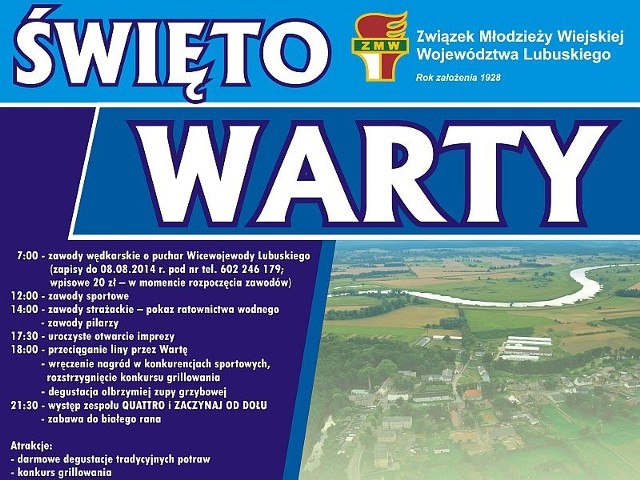 W sobotę w Murzynowie koło Skwierzyny odbędzie się Święto Warty. To będzie już trzecia edycja imprezy, która promuje rzekę i malowniczo położoną wieś. Jedną z atrakcji będzie przeciąganie liny przez rzekę.