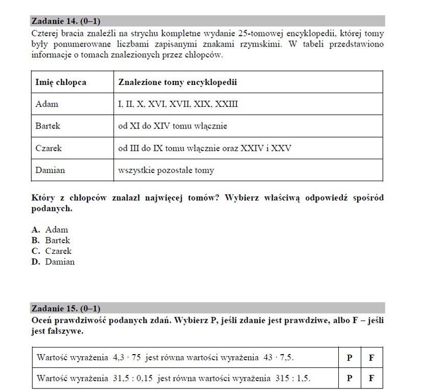 Sprawdzian szóstoklasisty 2015 ARKUSZE, PYTANIA