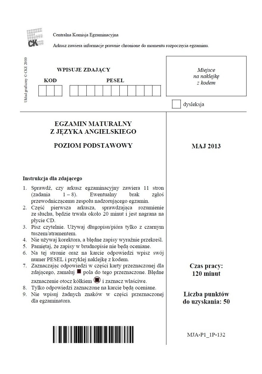 MATURA 2013. Język angielski - poziom podstawowy i rozszerzony [ARKUSZE, ODPOWIEDZI]