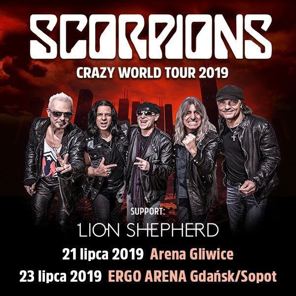 Zespół Scorpions dwukrotnie zagra w Polsce: 21 lipca grupa wystąpi w Gliwicach, zaś 23 lipca w Trójmieście