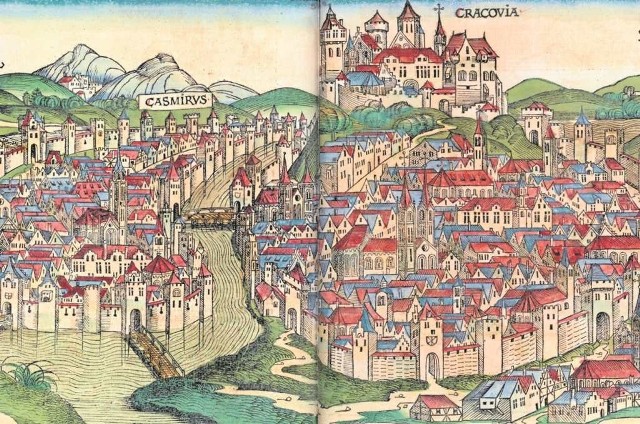 Widok Krakowa w Kronice Hartmanna Schedla z 1493. W czasach nowożytnych miasto było najludniejsze w Polsce