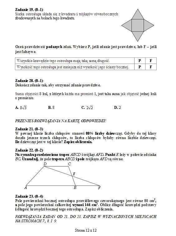 EGZAMIN GIMNAZJALNY 2013. Test matematyczno-przyrodniczy [ARKUSZ, ODPOWIEDZI]