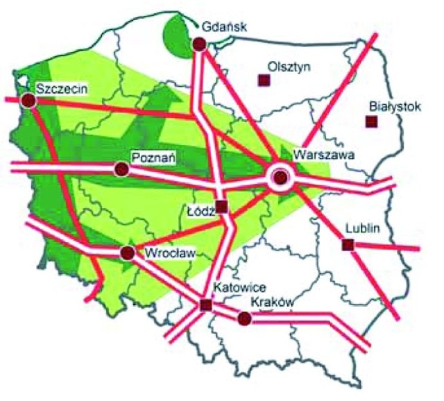 Obszar zaznaczony kolorem zielonym ma zostać "przystosowany do poziomu życia w Unii Europejskiej". Jak widać nasze region nie będzie przystosowany.