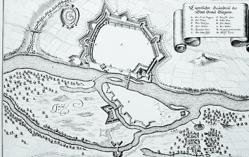 Miedzioryt z XVII wieku pokazujący plan fortyfikacji...