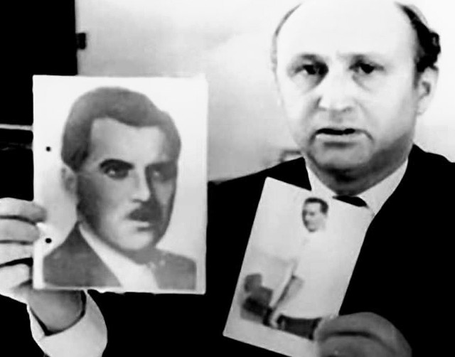 Tuwia Frydman w czasie wizyty w Nowym Jorku w 1971 r. W ręce trzyma zdjęcie Josefa Mengele, którego zresztą nigdy nie odnalazł