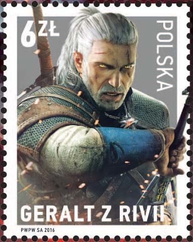 Geralt z Rivii na znaczku pocztowym Poczty Polskiej....