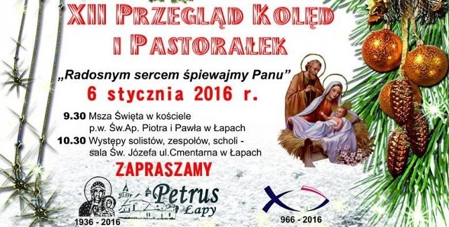 Łapskie Stowarzyszenie Petrus zaprasza na XII Przegląd Kolęd i Pastorałek