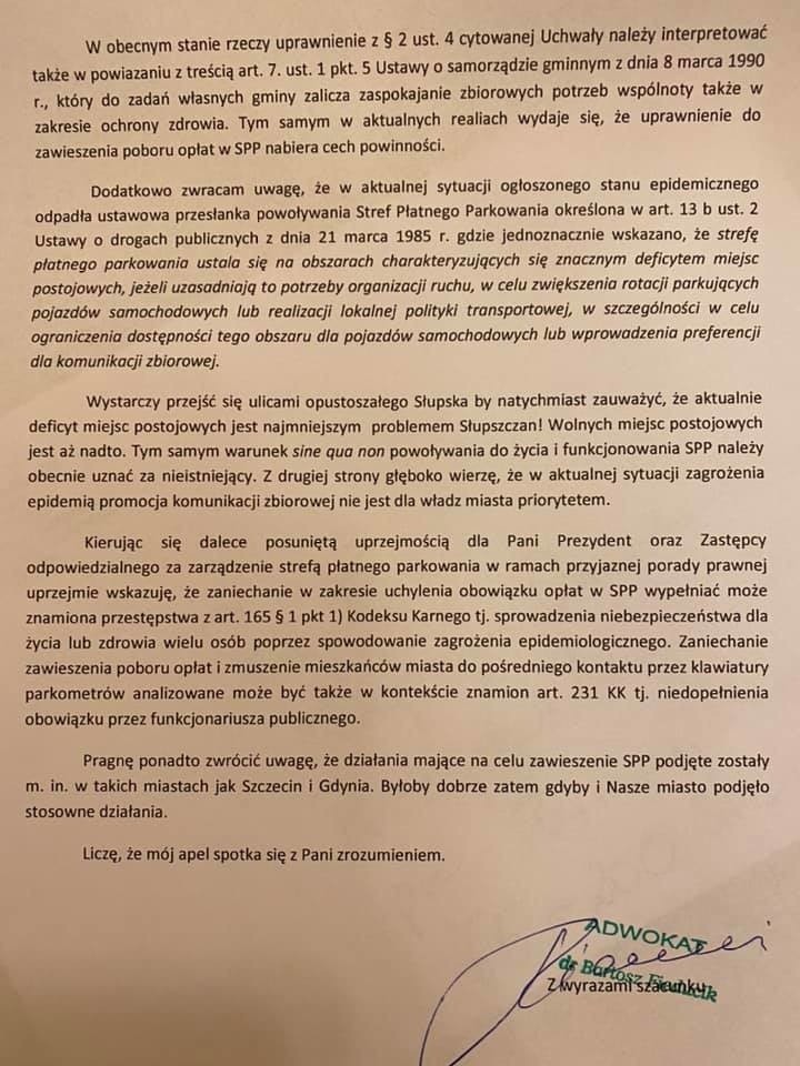 Słupsk nie zrezygnuje z opłat w strefie płatnego parkowania - odpowiedź prezydentki na list mecenasa Bartosza Fieducika
