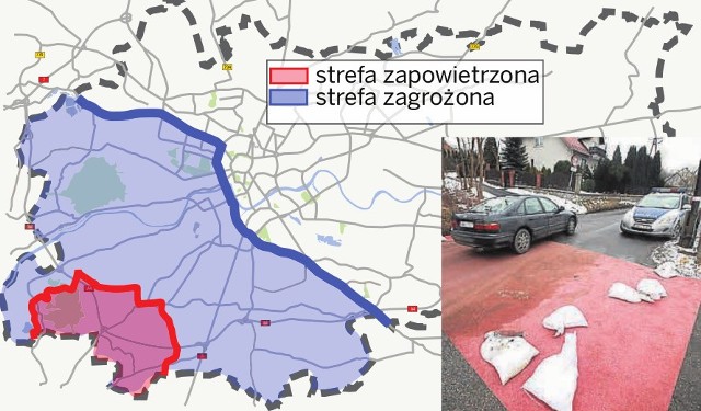 Strefa zagrożona obejmuje jedną trzecią Krakowa. Na mniejszym zdjęciu: maty ze środkiem dezynfekcyjnym