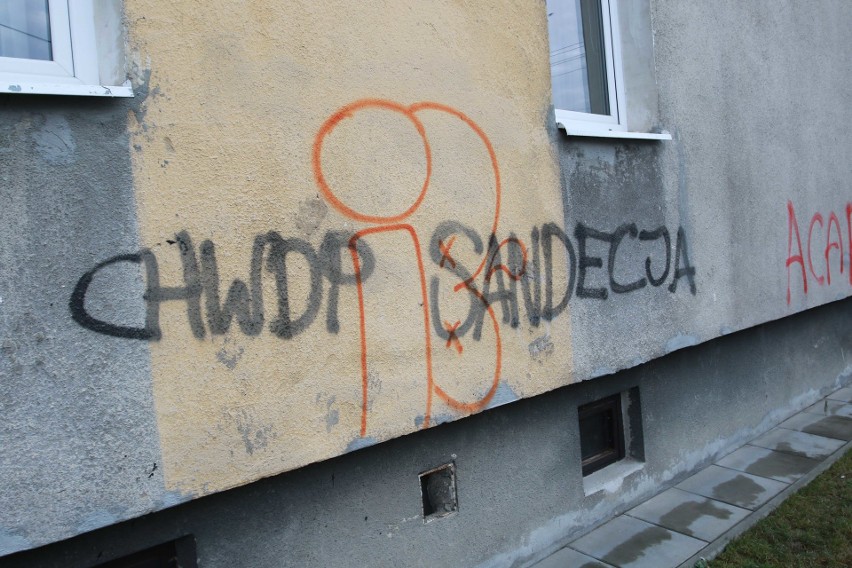 Nowy Sącz. Mieszkańcy skarżą się na kibiców Sandecji. Napisy na murach szpecą miasto [ZDJĘCIA]