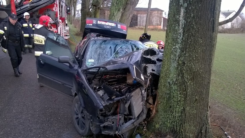 Wypadek w gminie Tczew. Auto uderzyło w drzewo