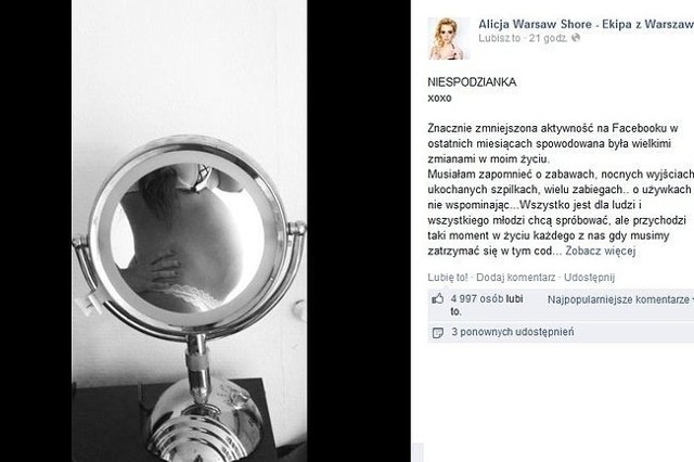 Alicja z "Warsaw Shore" pochwaliła się ciążowym brzuszkiem (fot. screen z Facebook.com)