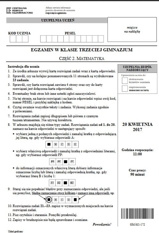 Egzamin gimnazjalny 2017: Matematyka - odpowiedzi do testu...