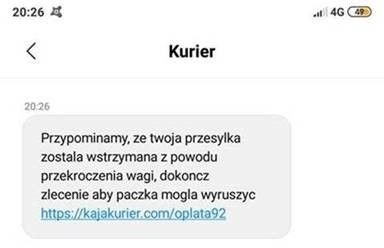 Przykład SMSa z linkiem do fałszywej strony.