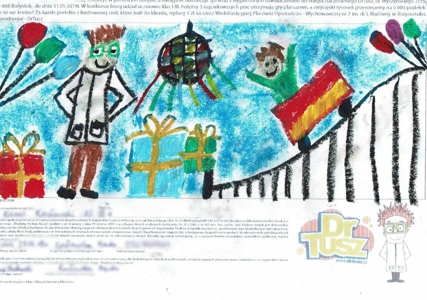 Dzieci projektowały grafiki na kartony białostockiej firmy DrTusz. Sprzedaż zapakowanych w nie produktów pomoże innym dzieciom