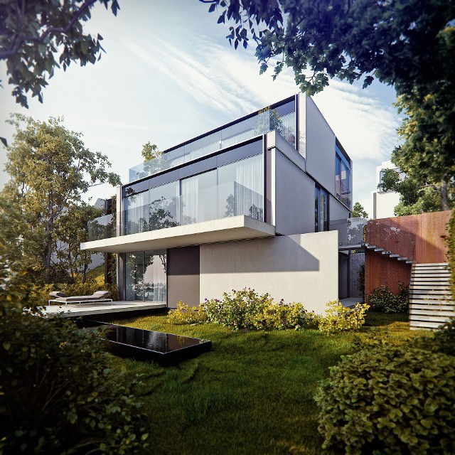 Dom przeszklonyProjekt nowoczesnego "Domu światłoczułego" w Dortmundzie. Wzbogacona przeszkleniami elewacja otworzy widok na pobliskie jezioro i fragment miasta.