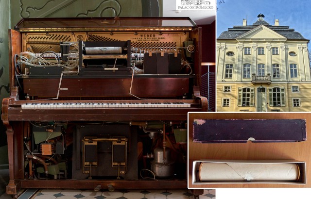 Pałac Stary, w którym znajduje się zabytkowa kolekcja fortepianów, od 14 maja ponownie zaprasza do zwiedzania. Na zdjęciu zabytkowa Pianola Weber/Aeolian Co., Hayes 1927 i podarowane rolki papieru z zapisaną Fantazją C-dur op. 17 R. Schumanna