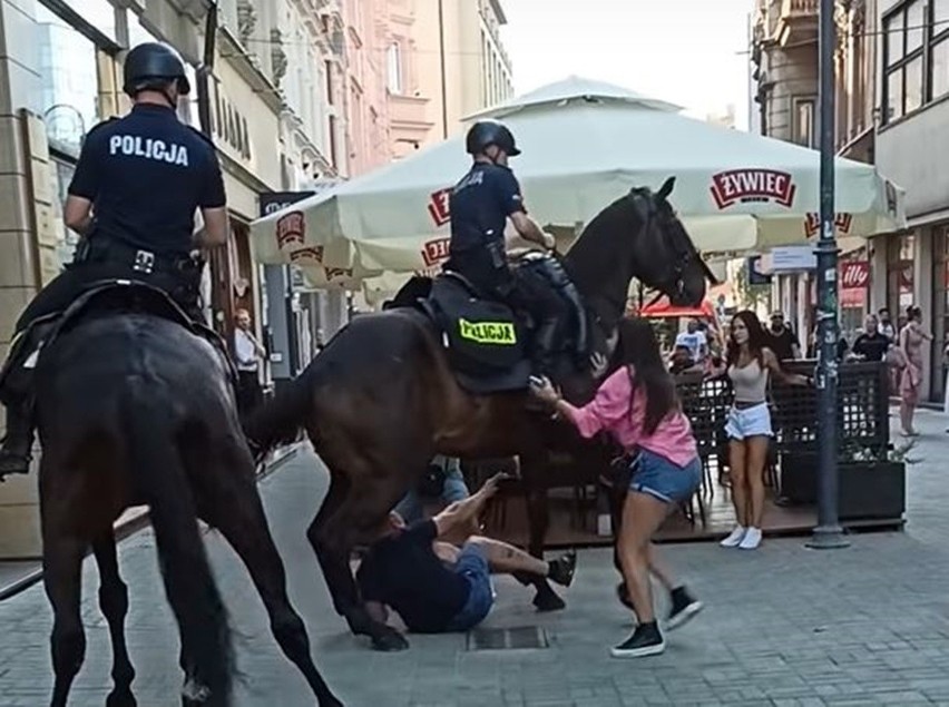 Koń policyjny niemal stratował mężczyznę w Katowicach