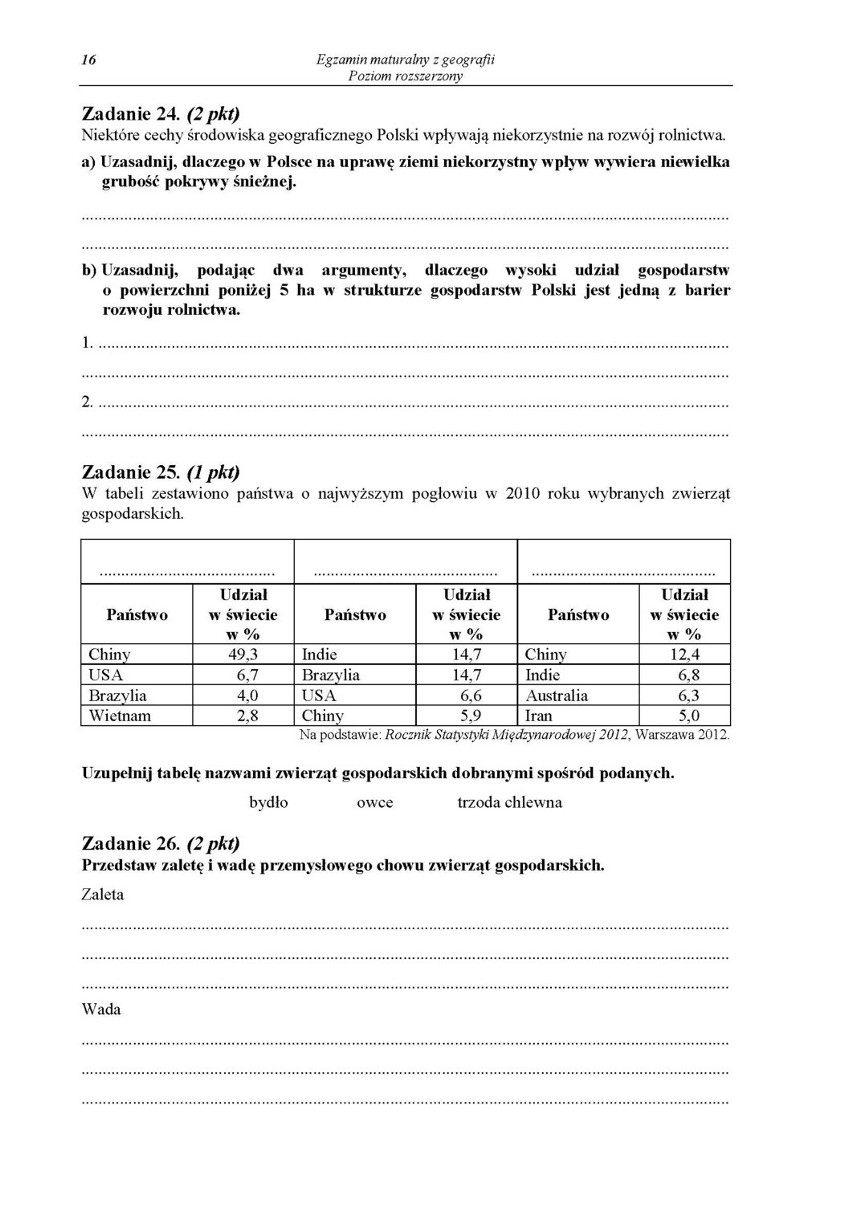 Matura 2014 GEOGRAFIA ARKUSZE CKE, PYTANIA, ODPOWIEDZI