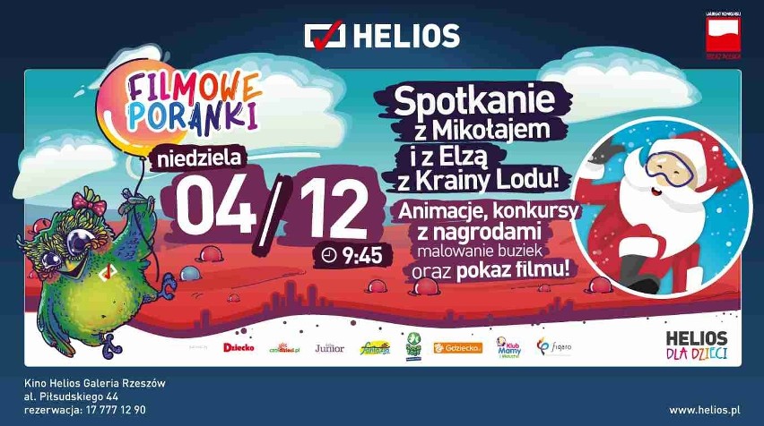 Filmowy Poranek dla Dzieci z Mikołajem w kinie Helios Galeria Rzeszów