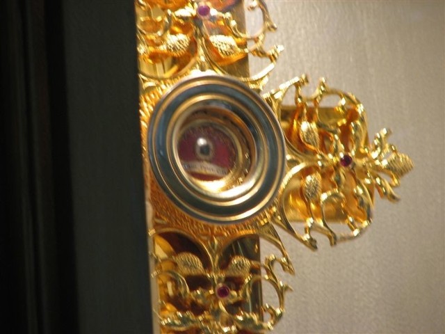 Strzępek z habitu świętego to cenny dar z Rzymu. Znajduje się w ołtarzu głównym.