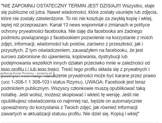 Oświadczenia na facebooku 2019. Pojawił się nowy łańcuszek....