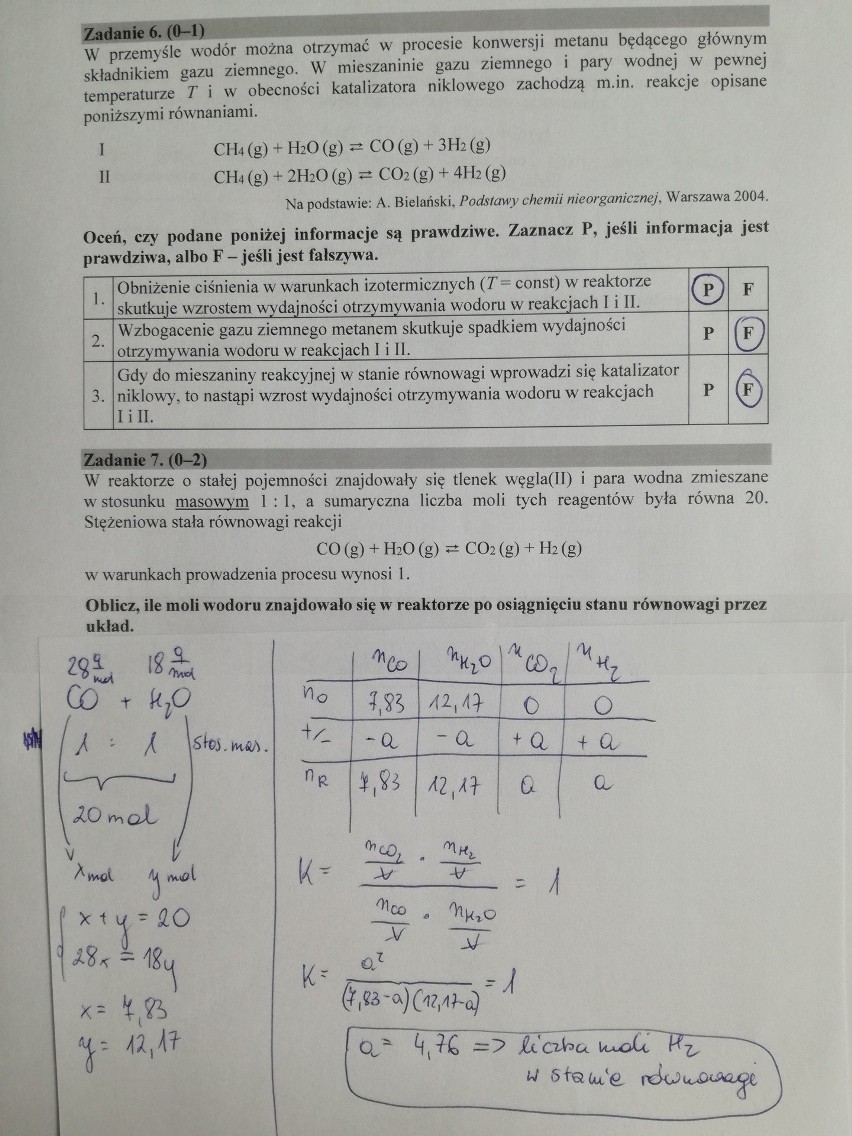 Matura chemia 2019 Odpowiedzi, Arkusz CKE. Chemia organiczna i pozostałe zagadnienia 13 05 (Matura z chemii rozszerzenie)