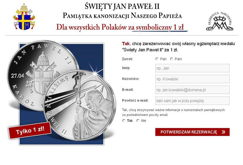 Medal z okazji kanonizacji Jana Pawła II za... 1 zł