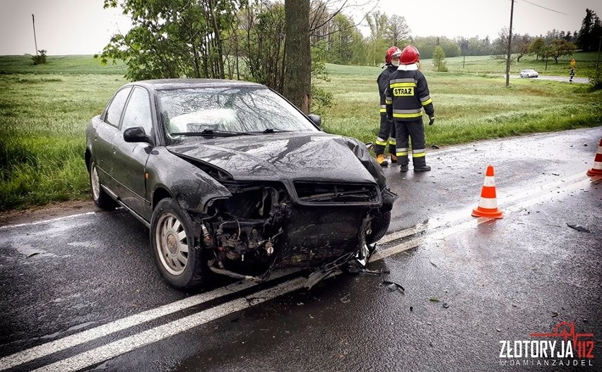 Audi wpadło w poślizg i uderzyło w drzewo [ZDJĘCIA]