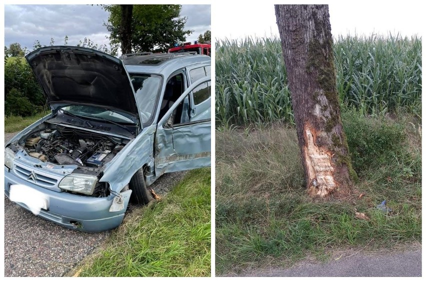 Żydy. Pijany kierowca citroena uderzył w drzewo. Został przewieziony do szpitala [ZDJĘCIA]