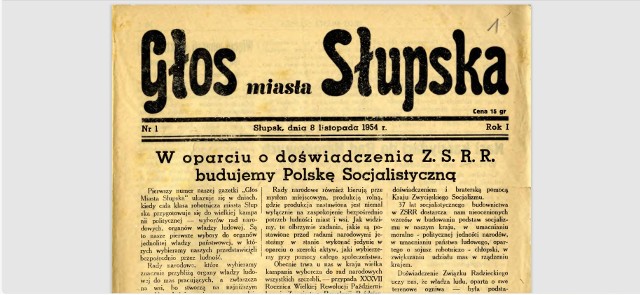 Pierwsza strona pierwszego numeru "Głosu Miasta Słupska" z 8 listopada 1954 r.