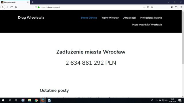 Licznik długu - kwota zadłużenia miejskiej kasy Wrocławia na początku pisa nia tekstu o "liczniku długu".