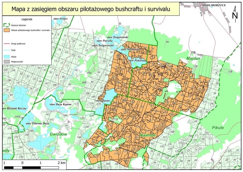 Mapa wyznaczonej strefy w Lasach Janowskich
