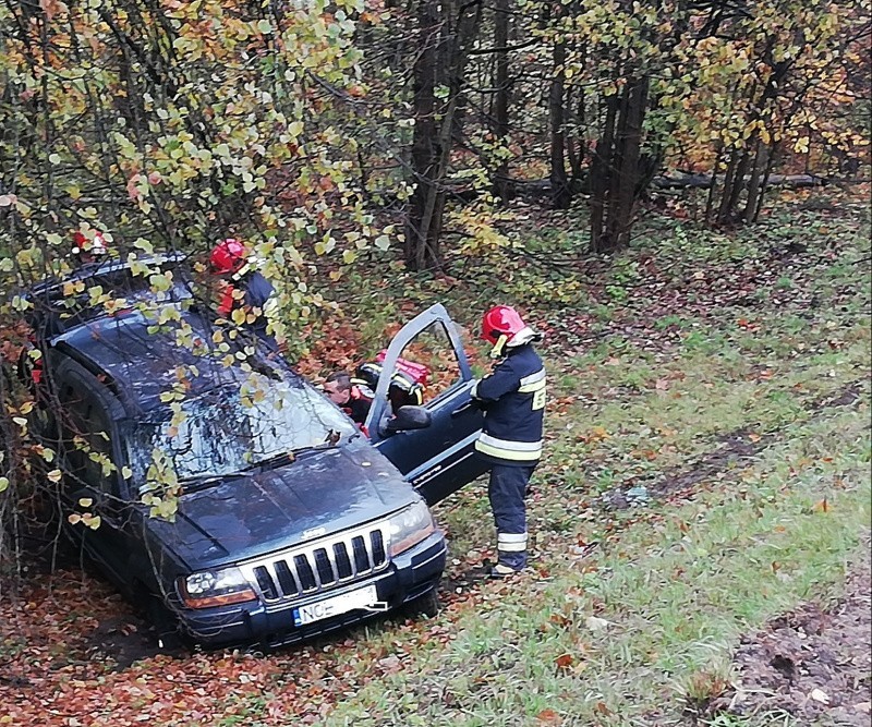 Jeep wypadł z drogi i zatrzymał się na drzewie (zdjęcia)
